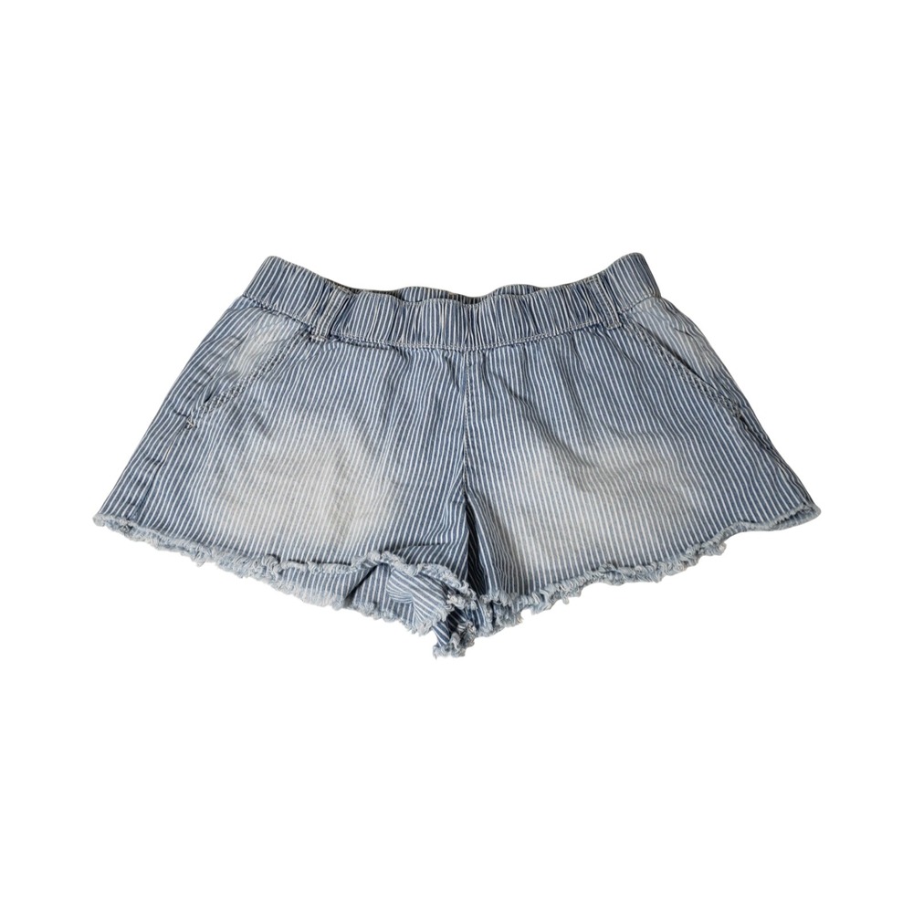 Rewash Blue White Striped Denim Shorts Elastic Waist Frayed Hem Size M